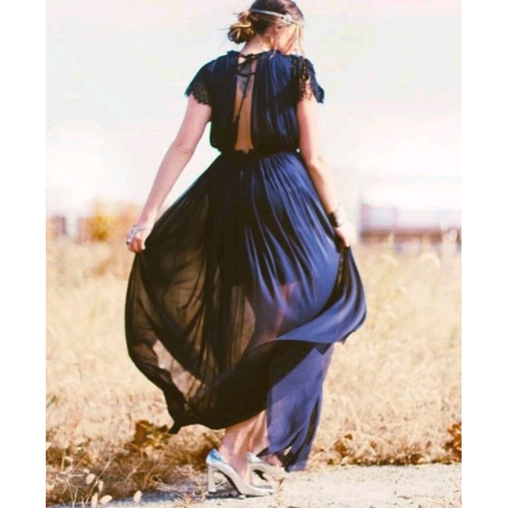 Free People Deep Navy Sheer Maxi Dress